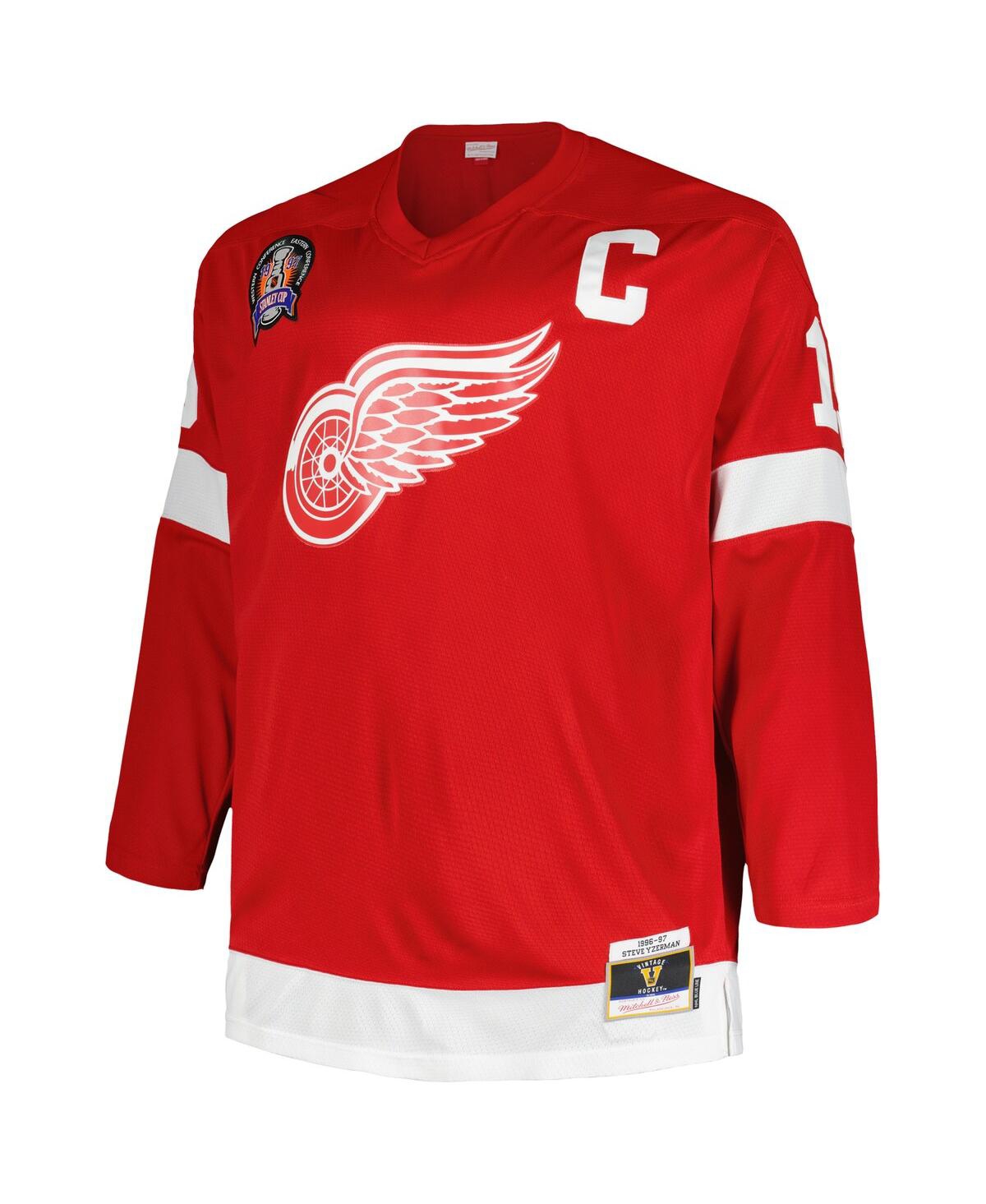 Men's Mitchell & Ness Steve YzermanDetroitWings Big and Tall Captain Patch Blue Line Player Jersey - Red