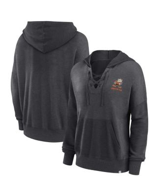 Women's Heather Charcoal Distressed Cleveland Browns Heritage Snow Wash French Terry Lace-Up&nbsp;Pullover Hoodie