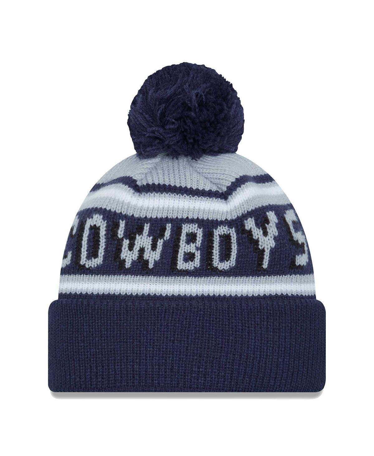 New Era Big Boys And Girls  Gray, Navy Dallas Cowboys Main Cuffed Knit Hat With Pom In Gray,navy