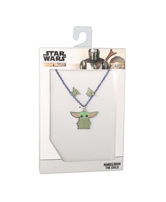Starwars Disney The Mandalorian Grogu Fashion Stud Earrings and Necklace Set, Officially Licensed