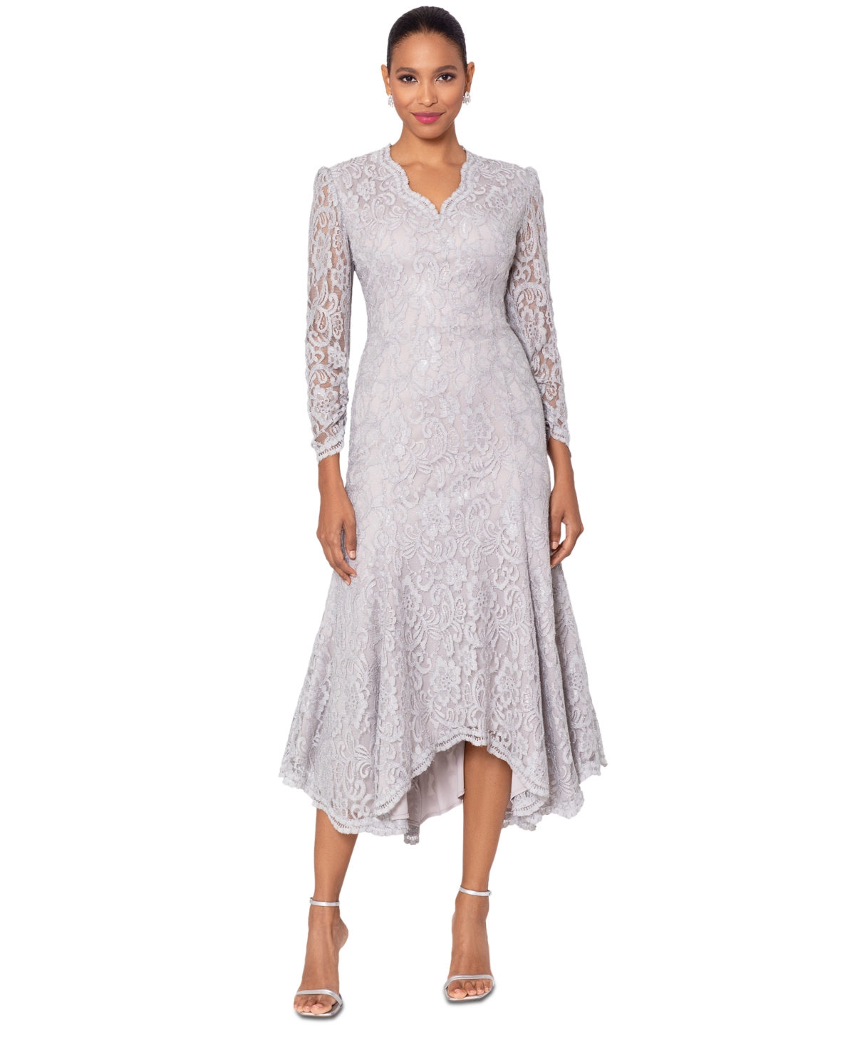 Betsy & Adam Women's Lace V-neck Midi Dress In Taupe