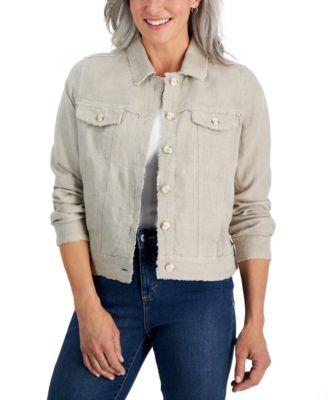 Petite 100% Linen Frayed-Edge Jacket, Created for Macy's