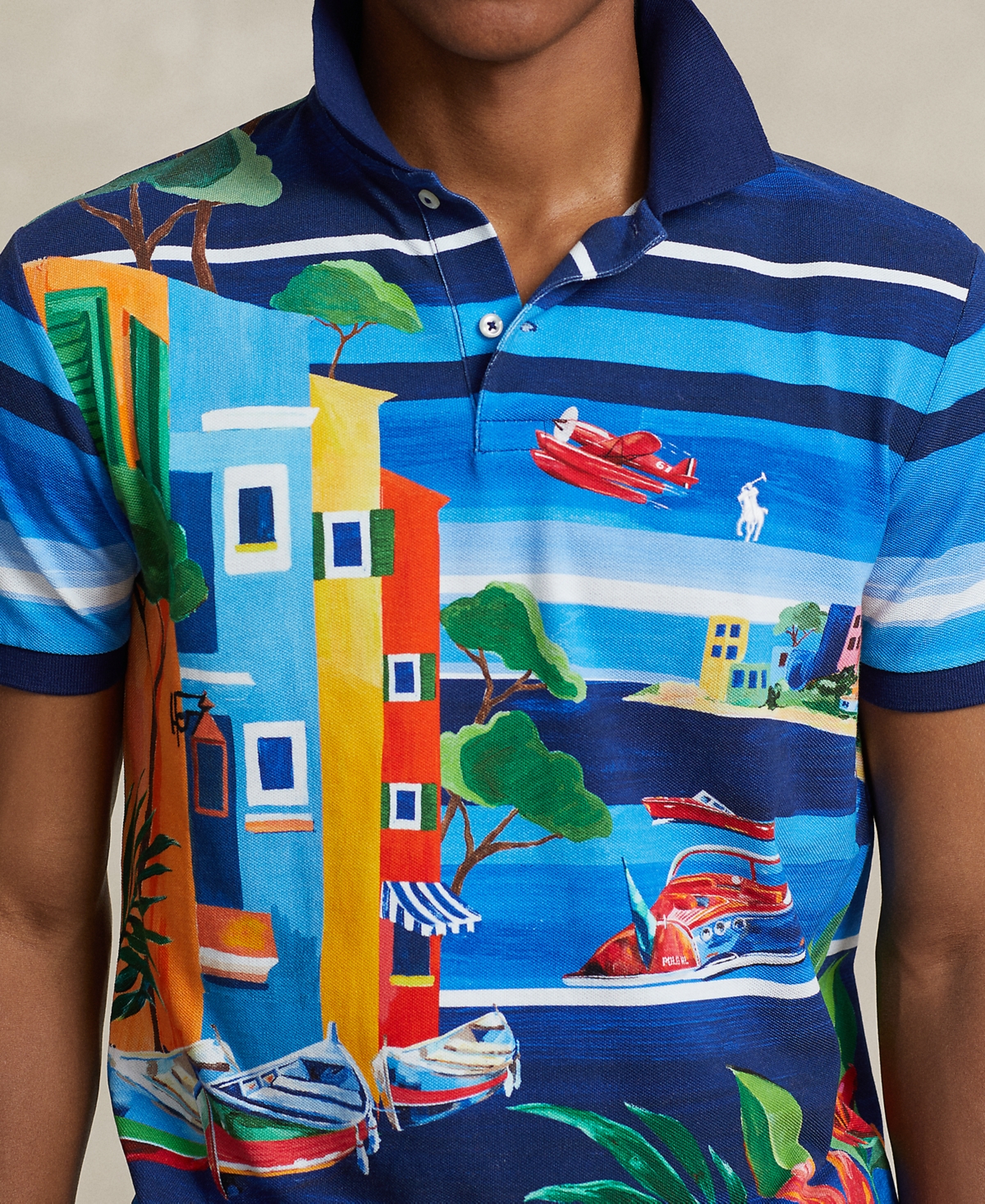 Shop Polo Ralph Lauren Men's Classic-fit Print Mesh Polo Shirt In Le Grand Blue