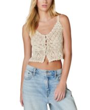 LUCKY BRAND Womens Beige Lace Cropped Swing Printed Sleeveless