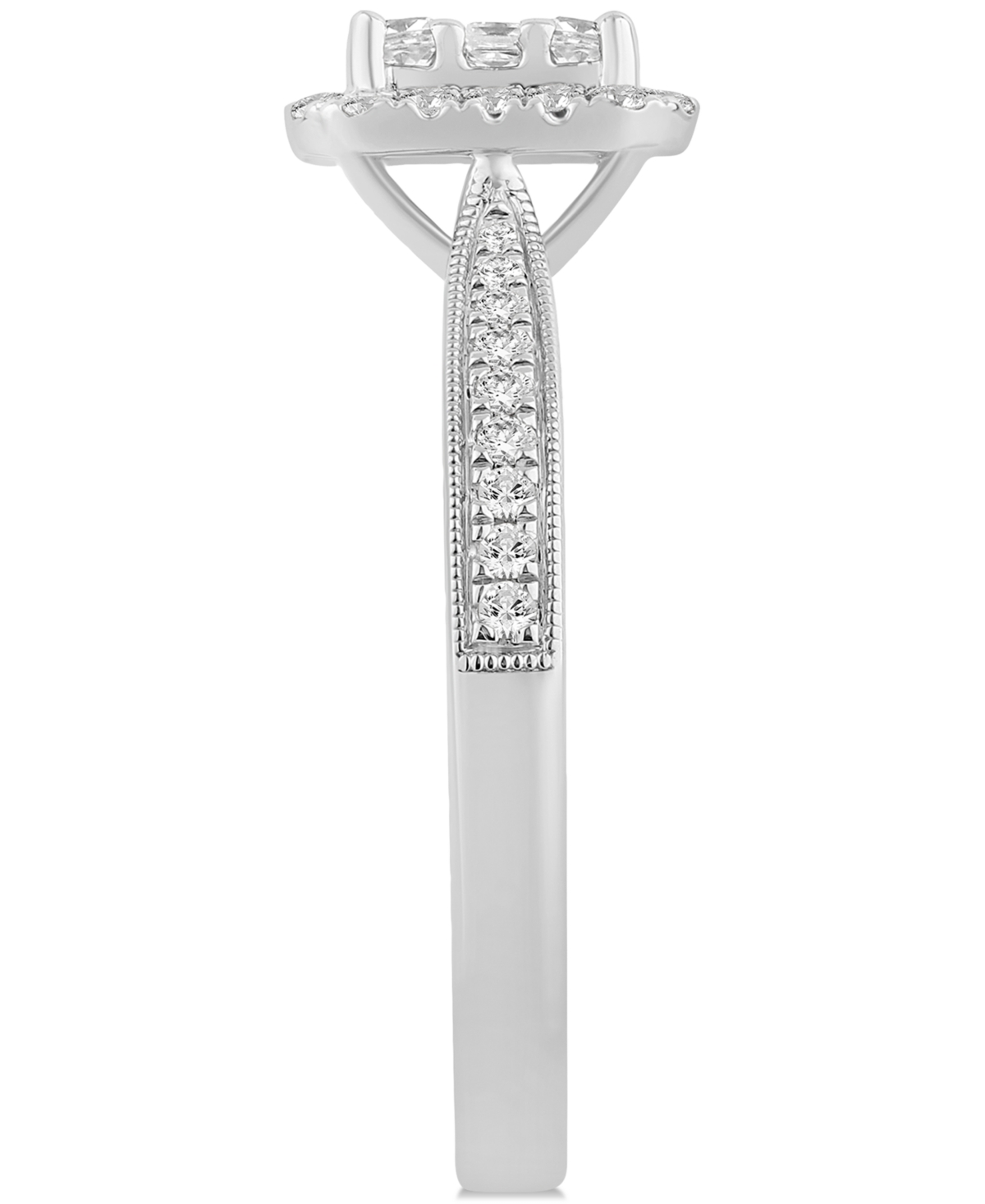 Macy's Diamond Emerald Shaped Halo Cluster Engagement Ring (1/2 Ct. T.w.) In 14k White Gold In White Gold