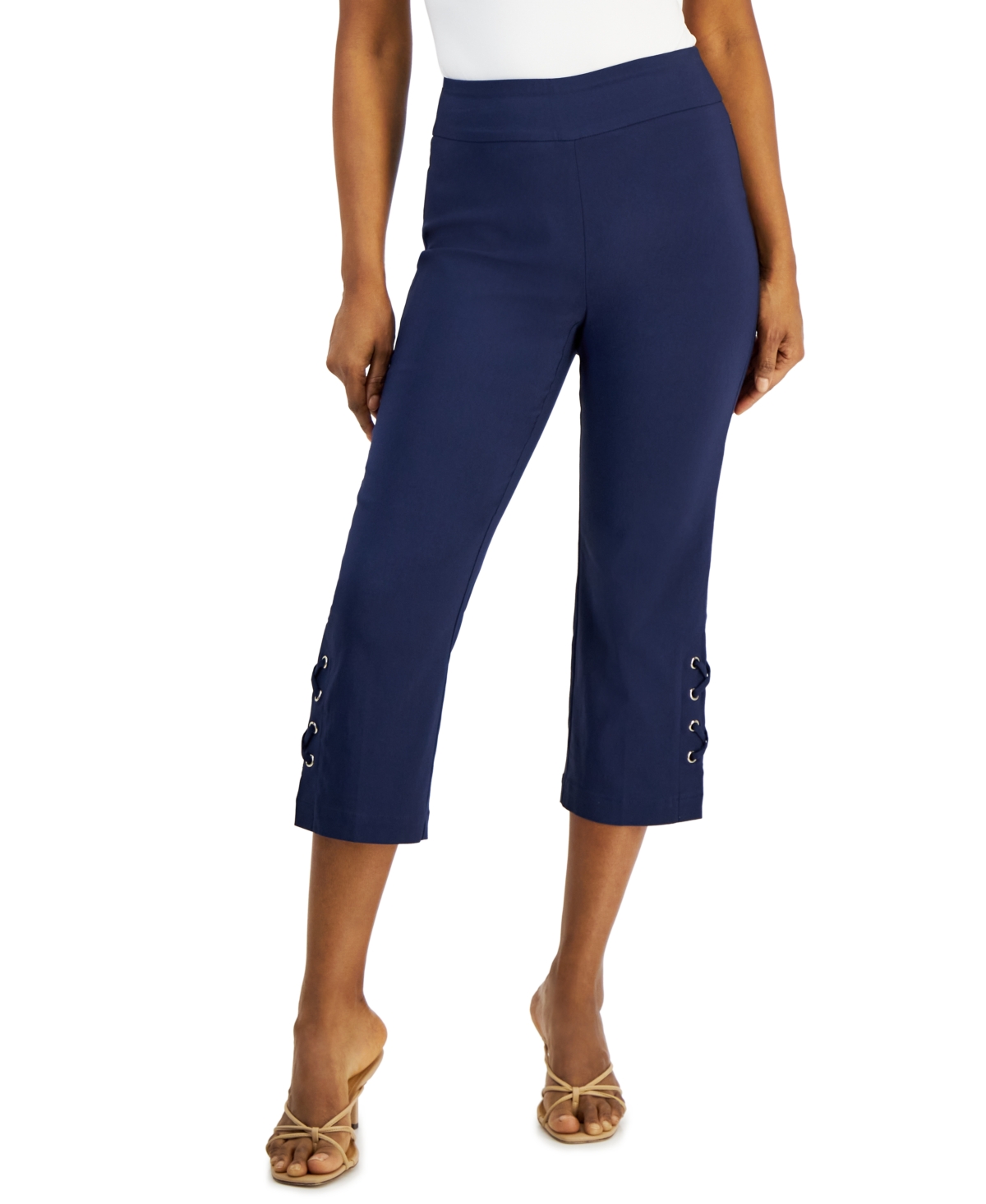 Shop Jm Collection Women's Side Lace-up Capri Pants, Created For Macy's In Intrepid Blue