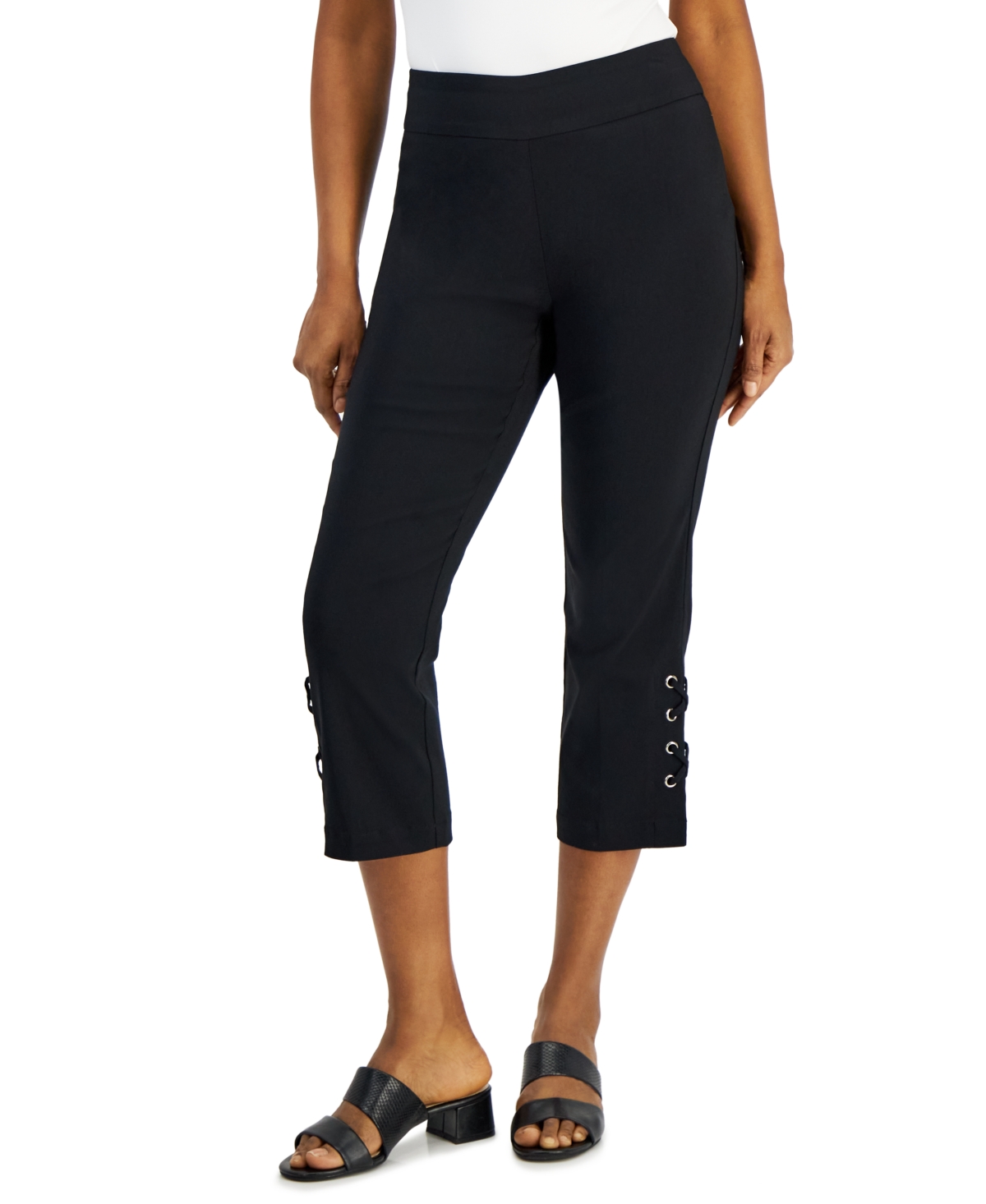 Shop Jm Collection Women's Side Lace-up Capri Pants, Created For Macy's In Deep Black