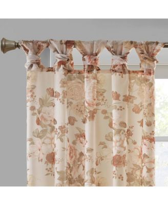 Simone Printed Floral Twist Tab Top Voile Sheer Curtain, 50x84