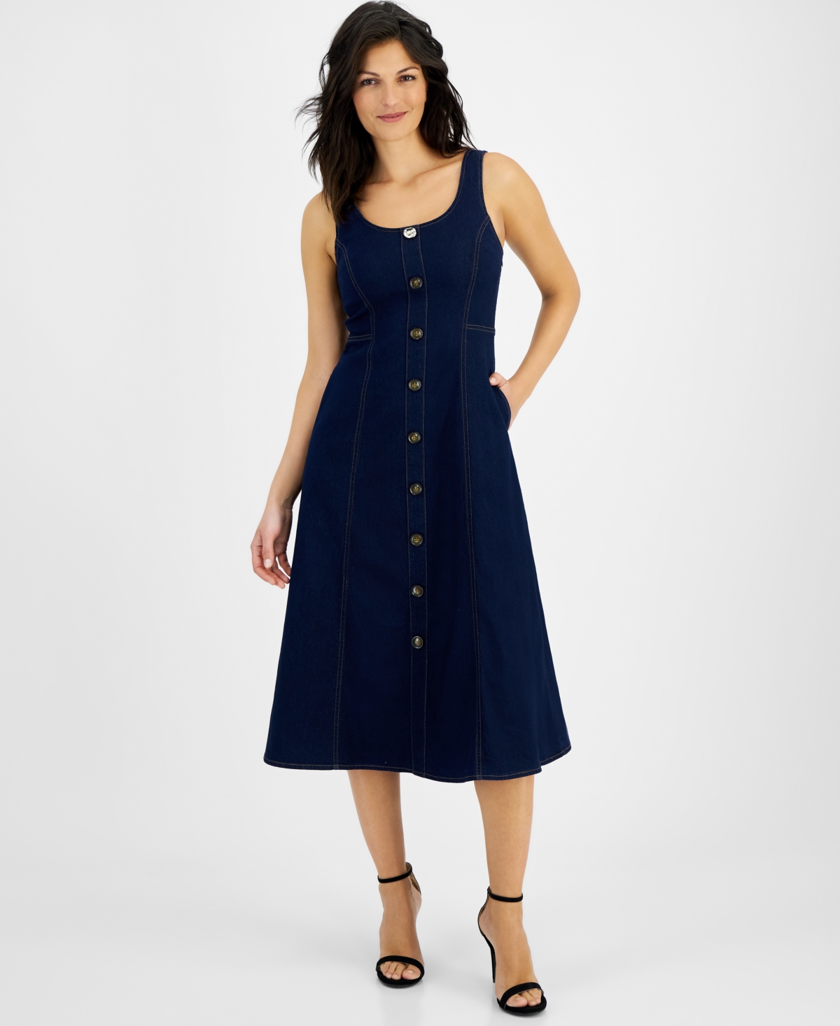 Shop Anne Klein Women's Sleeveless Button-front Dress In Metropolitan Wash
