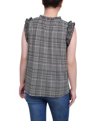 Petite Sleeveless Crepe Top with Chiffon Ruffles