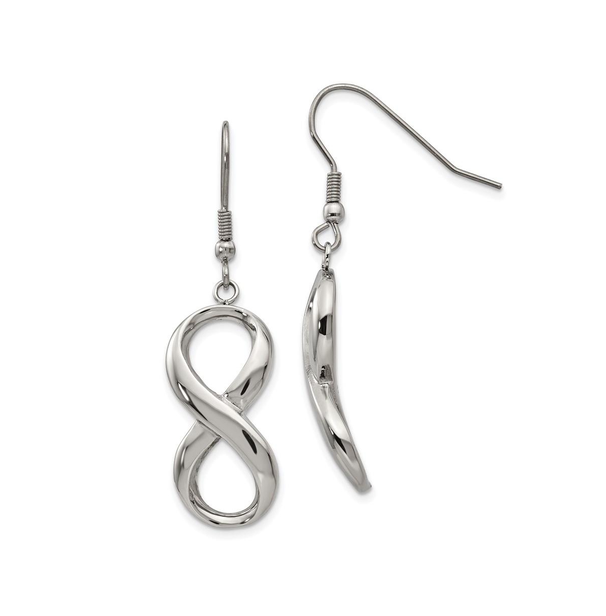 Stainless Steel Polished Infinity Dangle Shepherd Hook Earrings - Silver