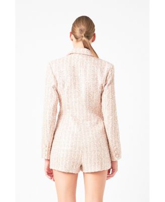 Women's Sequins Tweed Romper