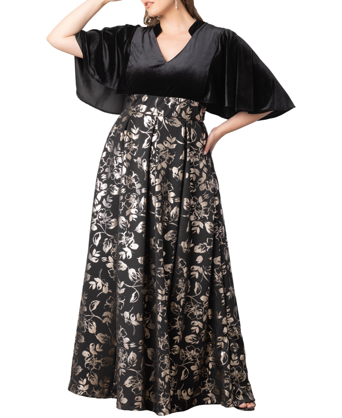 Kiyonna Radiant Opulence Mixed Media Ballgown In Open Miscellaneous