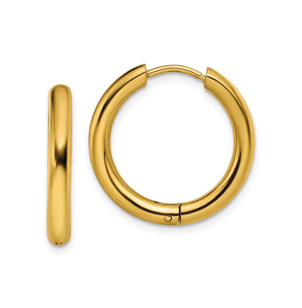 Stainless Steel Polished Yellow plated Hinged Hoop Earrings - Gold