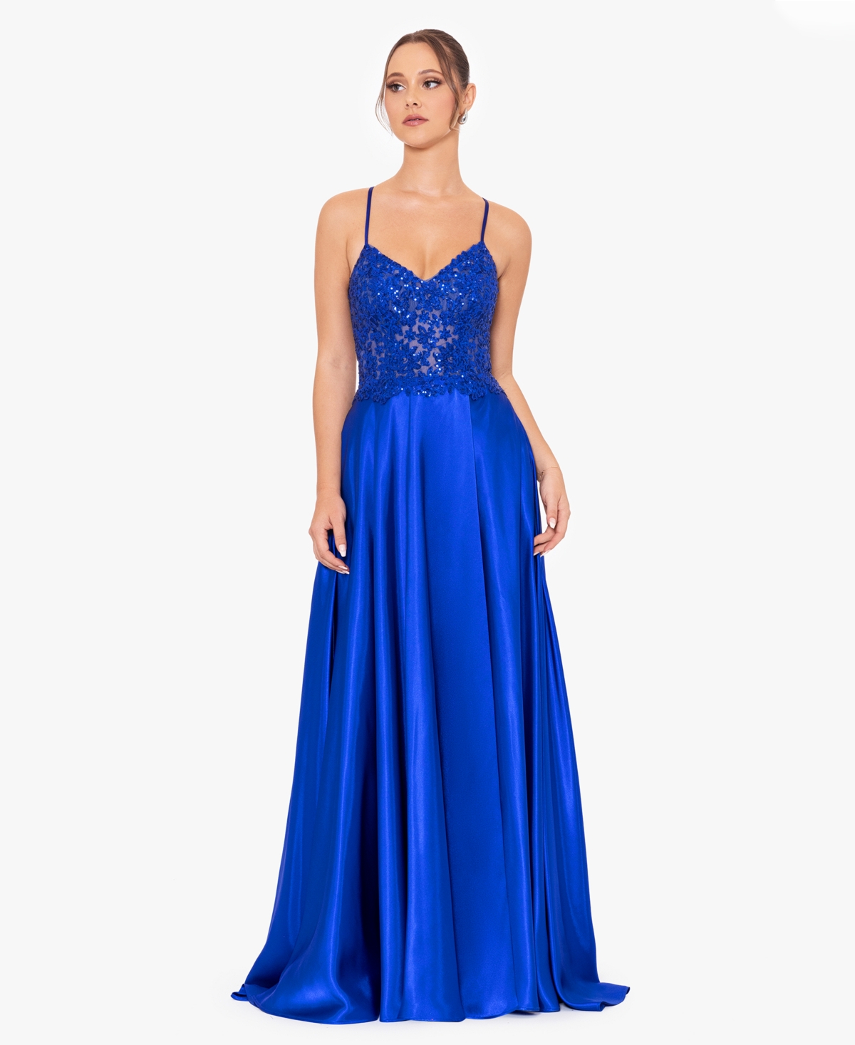 Juniors' Sequin-Bodice Sleeveless Gown - Royal