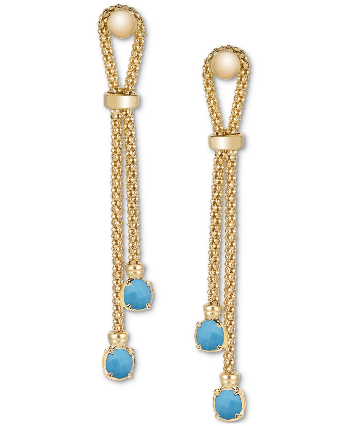Macy's Lab Grown Onyx Popcorn Chain Link Drop Earrings In 14k Gold-plated Sterling Silver (also Available I In Turquoise