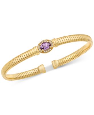 Macy's - Amethyst (3/4 ct. t.w.) & White Topaz (1/6 ct. t.w.) Tubogas Bangle Bracelet in 14k Gold-Plated Sterling Silver