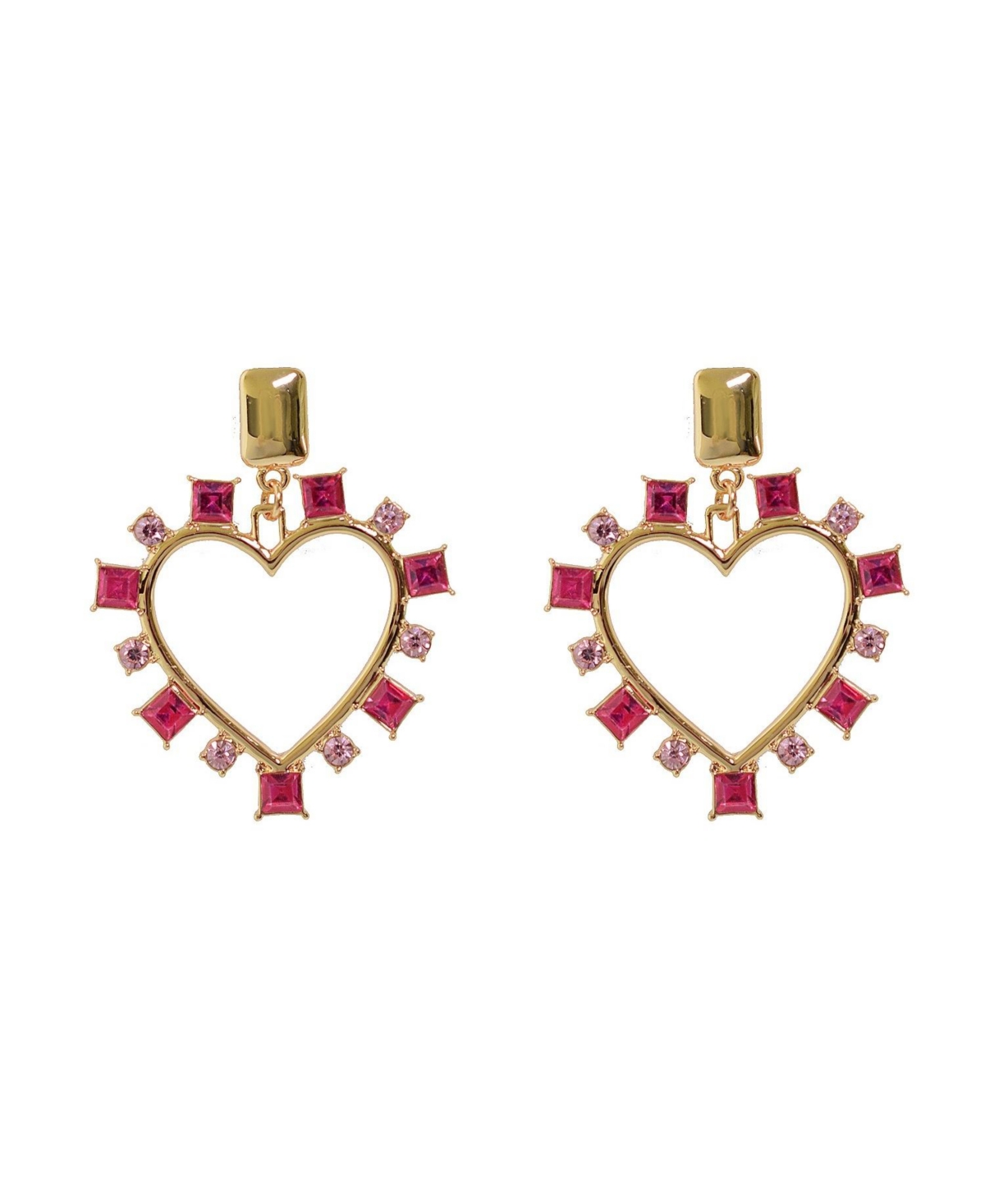 Square Stone Heart Earrings - Gold