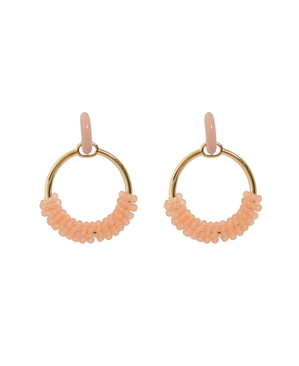 Pink Seedbead Wrapped Ring Earrings - Gold