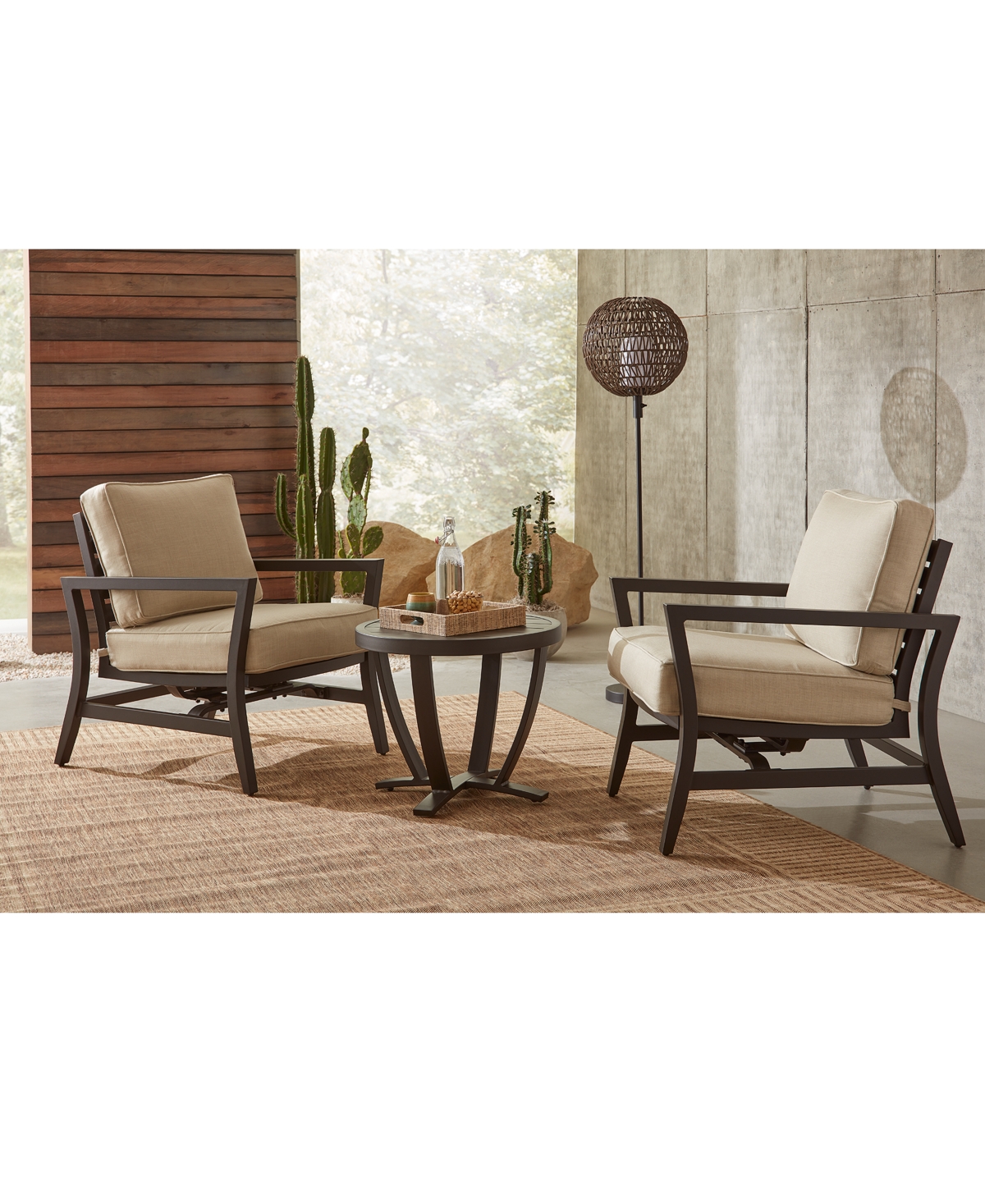 Agio Astaire Outdoor 3-pc Rocker Chair Set (2 Rocker Chairs + 1 End Table) In Pearl White