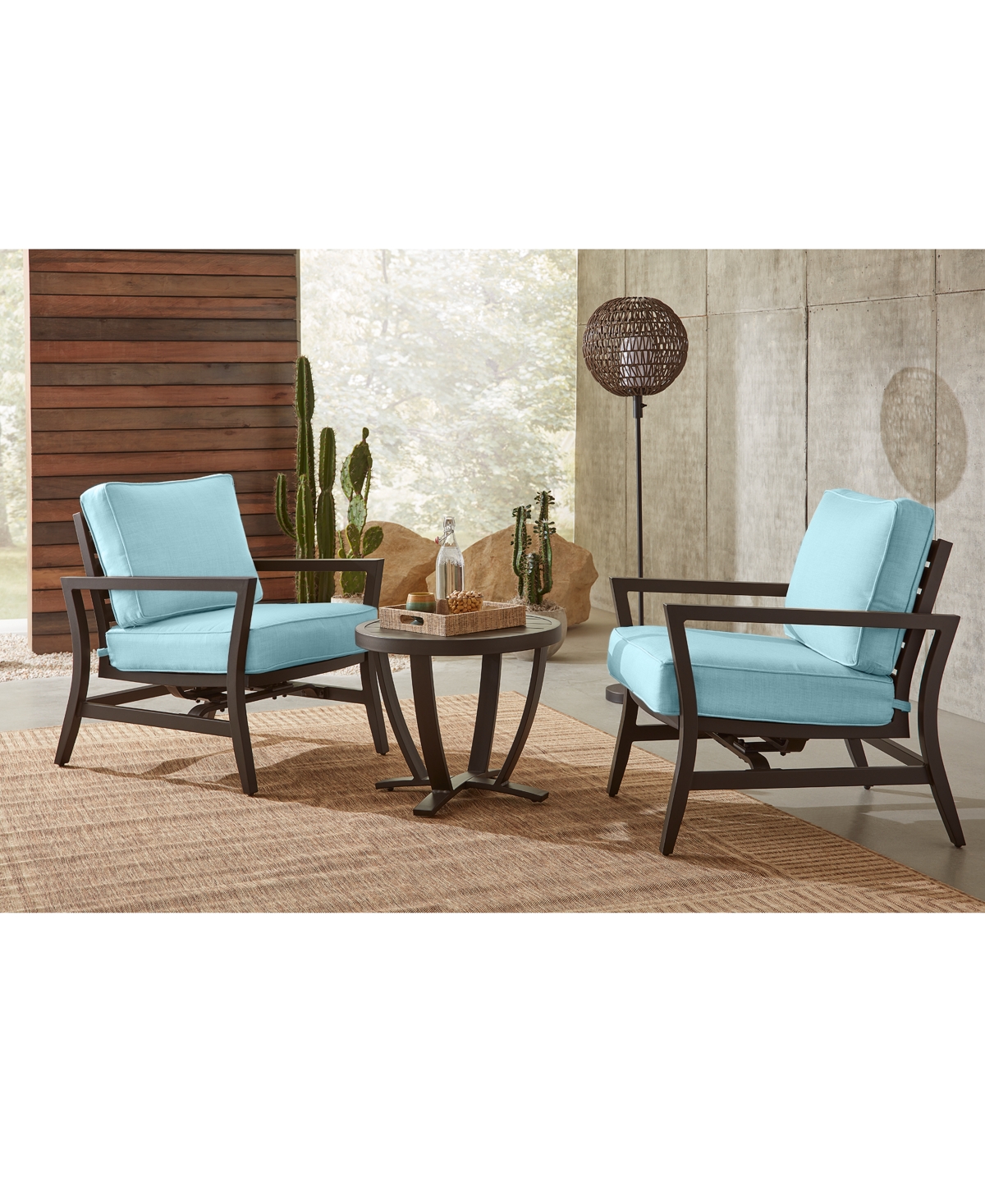 Shop Agio Astaire Outdoor 3-pc Rocker Chair Set (2 Rocker Chairs + 1 End Table) In Spa Light Blue