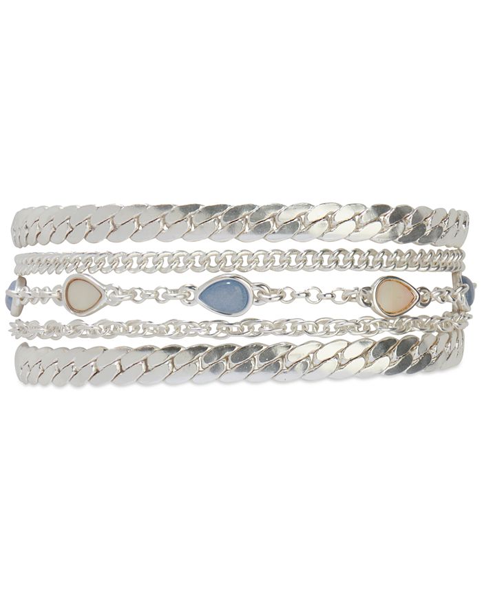Lucky Brand Silver-Tone Mixed Stone Multi-Chain Bracelet - Macy's