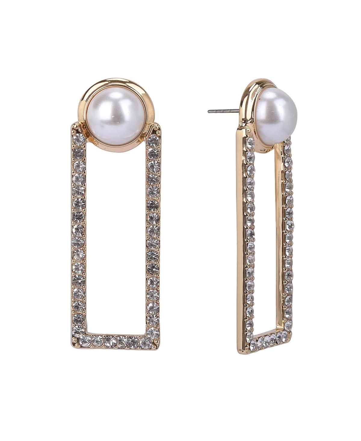 Pearl and Stone Rectangle Drop Earrings - White