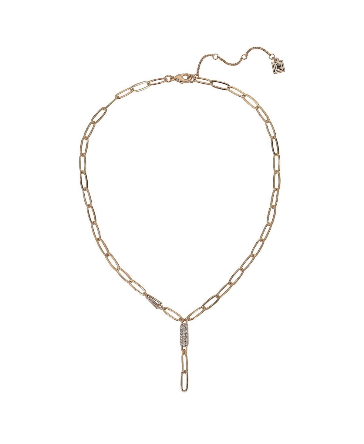 Gold Tone Chain Y Necklace with Crystal Stone Accents - Gold