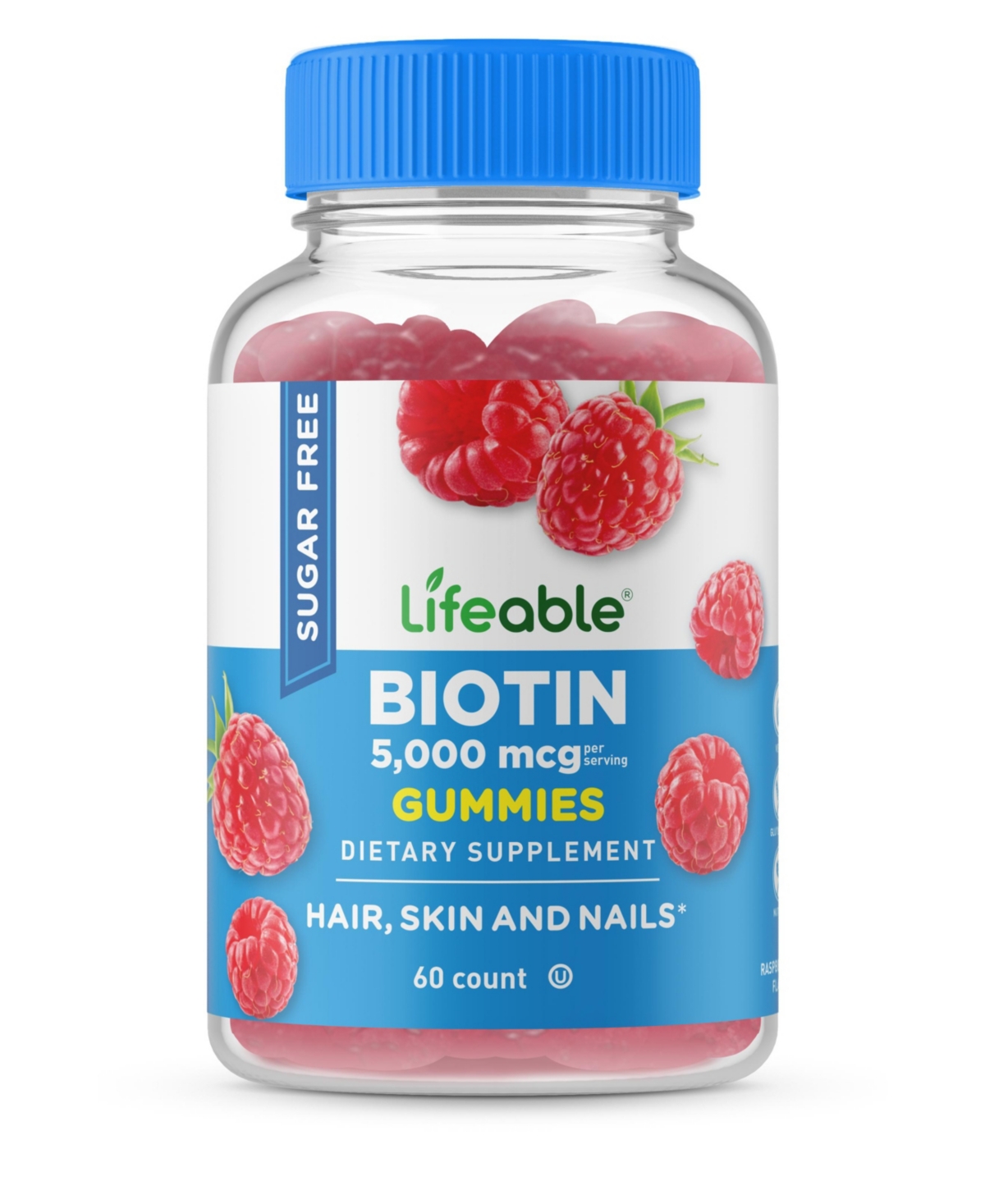 Sugar Free Biotin 5,000 mcg Gummies - Hair, Skin And Nails - Great Tasting Natural Flavor, Dietary Supplement Vitamins - 60 Gummies - Open Mi