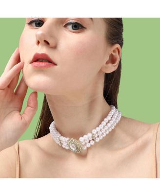 Women's White  Pearl Cluster Necklace