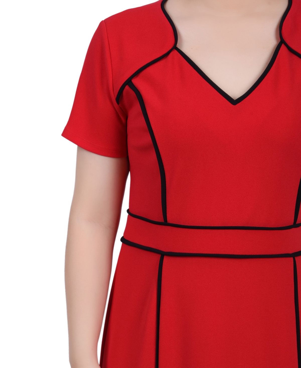 Ny Collection Women's Short Sleeve Piped Detail Dress - Black