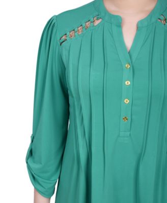 Women's Long Sleeve Pintuck Front Top with Chain Details