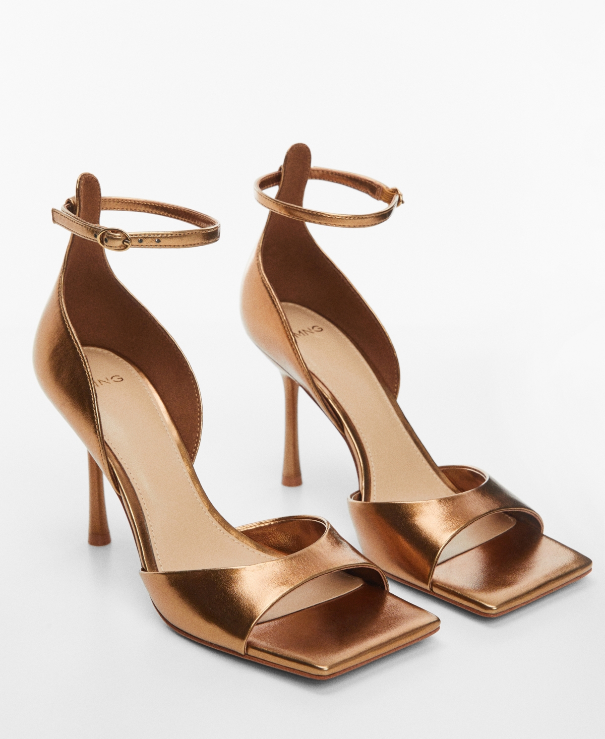 Shop Mango Women's Metallic Heel Sandals In Copper