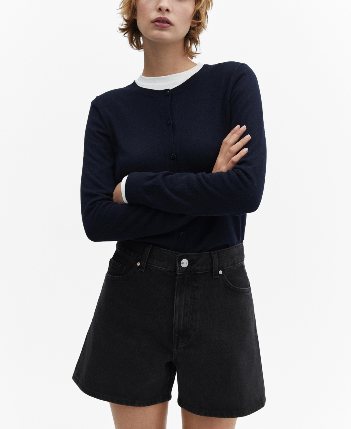 Mango High Waist Denim Shorts In Black Denim