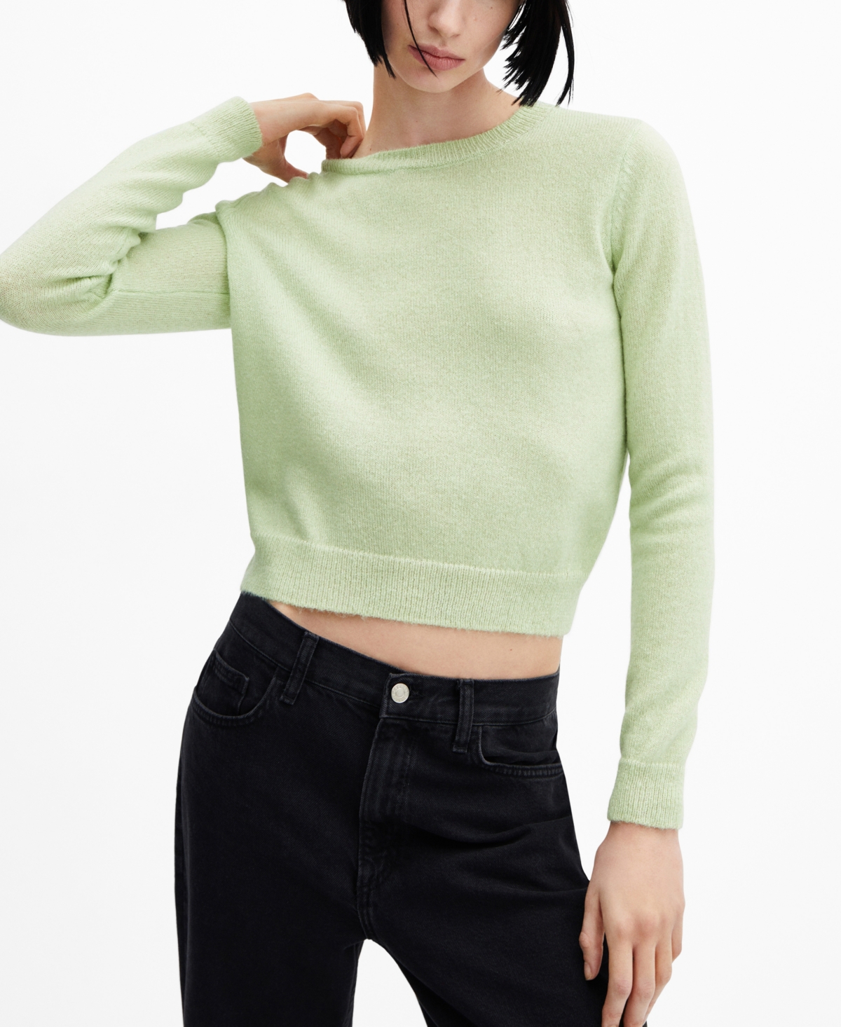 Shop Mango Women's Round-neck Knitted Sweater In Pastel Green