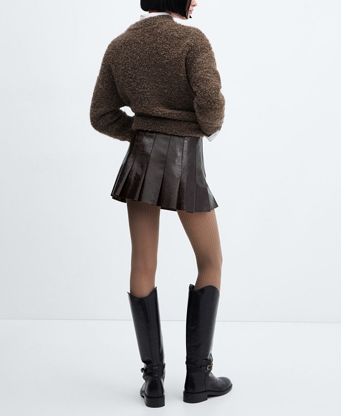 MANGO Women's Leather-Effect Pleated Mini-Skirt - Macy's