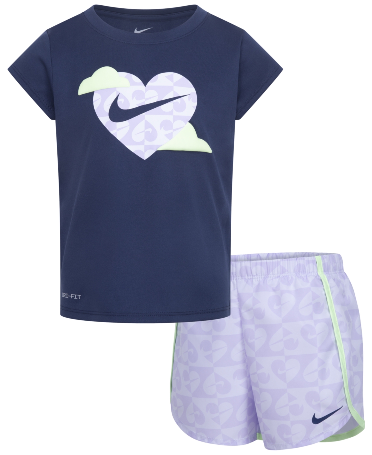 Nike Kids' Little Girls Dri-fit Sweet Swoosh Short Sleeve T-shirt And Shorts Set In Lilac Bloom