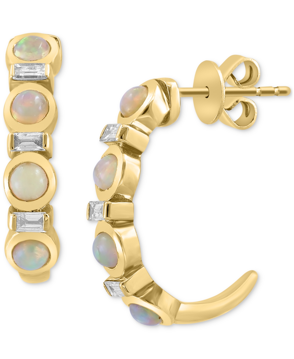 Effy Collection Effy Ethiopian Opal (3/4 Ct. T.w.) & Diamond (1/5 Ct. T.w.) Half Hoop Earrings In 14k Gold