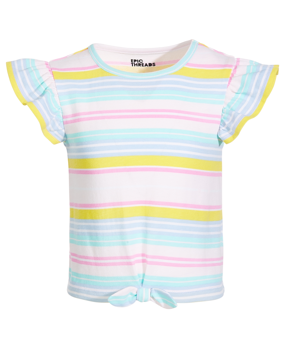 Shop Epic Threads Little Girls Rainbow Striped Front-knot T-shirt, Created For Macy's In Bright White