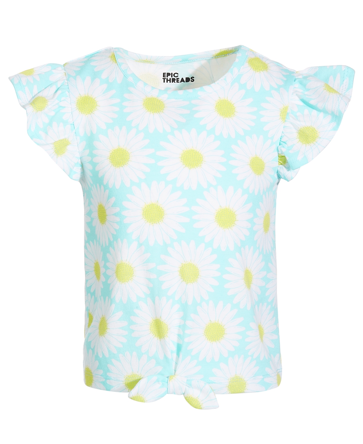 Shop Epic Threads Little Girls Daisy-print Front-knot T-shirt, Created For Macy's In Refreshing Teal