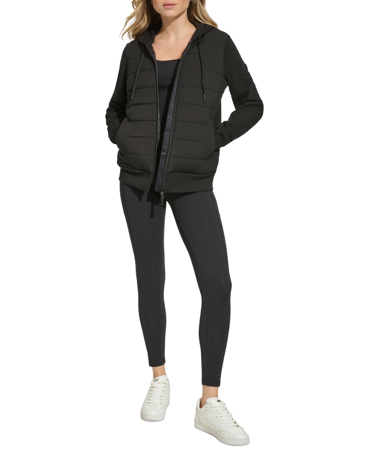 Dkny Sport Women's Mixed-media Hooded Jacket In Black
