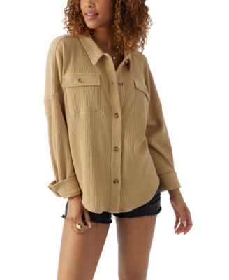 O'Neill - Juniors' Tour Cotton Waffle-Knit Button-Front Jacket