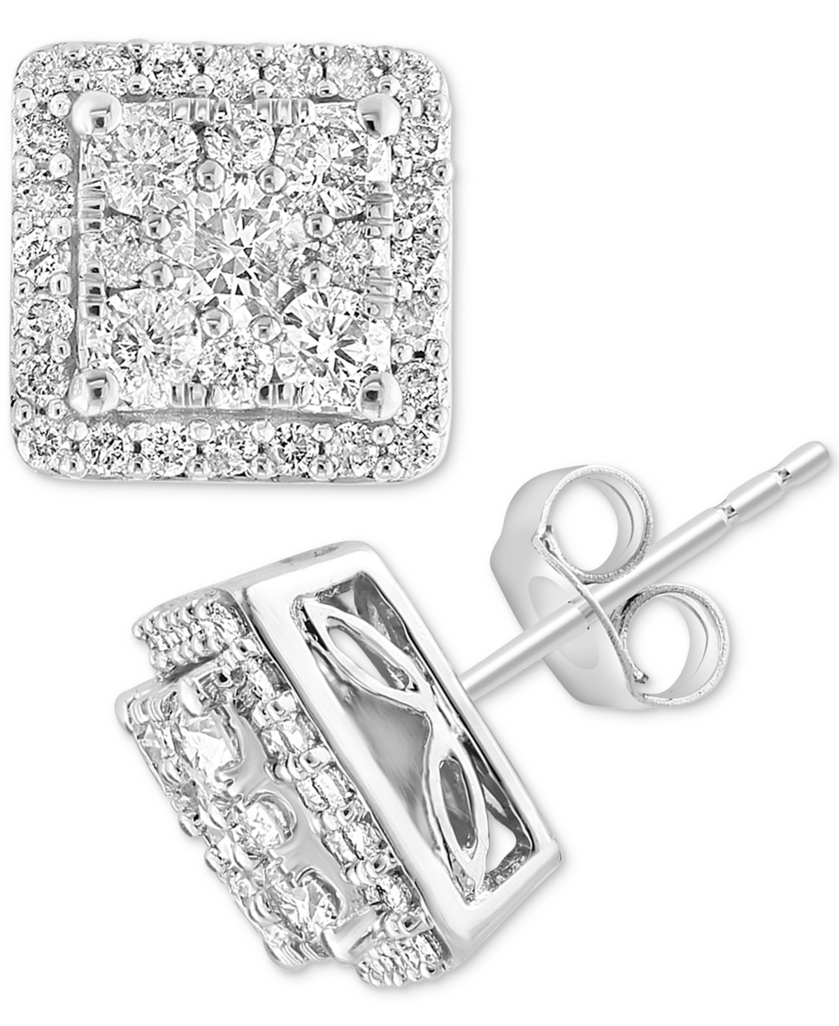 Effy Collection Effy Certified Diamond Square Halo Cluster Stud Earrings (1-3/8 Ct. T.w.) In 14k White Gold