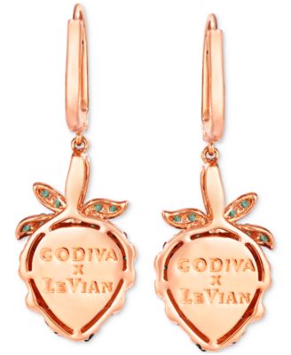 GODIVA x Le Vian&reg; Passion Ruby (1/4 ct. t.w.), Forest Green Tsavorite (1/2 ct. t.w.) & Chocolate Diamond (1/2 ct. t.w.) Chocolate-Covered Strawberry Drop Earrings in 14k Rose Gold