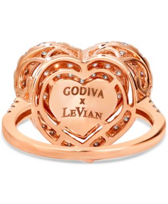 GODIVA x Le Vian&reg; Chocolate Diamond & Nude Diamond Heart Halo Cluster Ring (1-1/4 ct. t.w.) in 14k Rose Gold