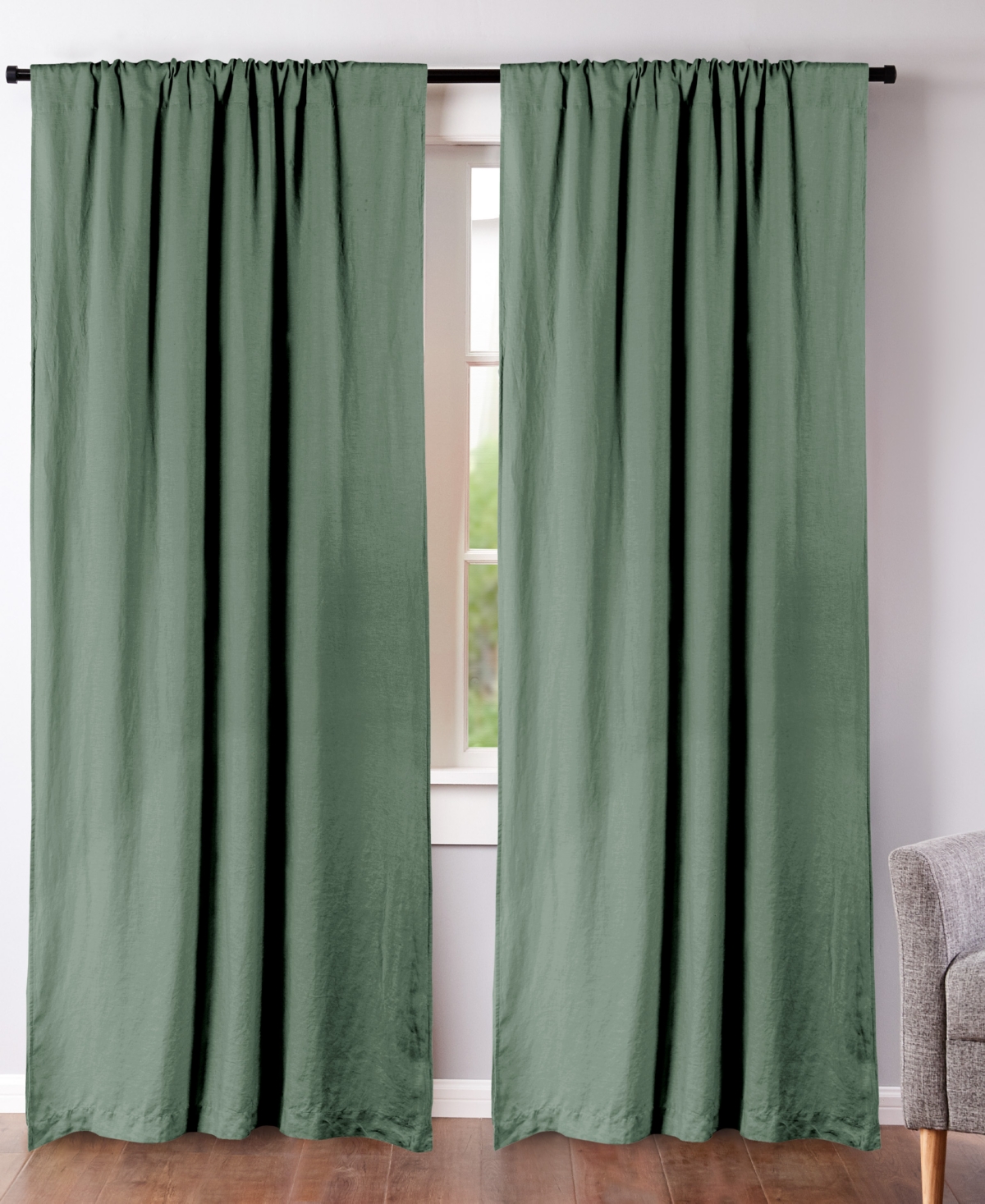 Levtex Washed Linen Relaxed Solid Window Panel Set, 50" X 84" In Green