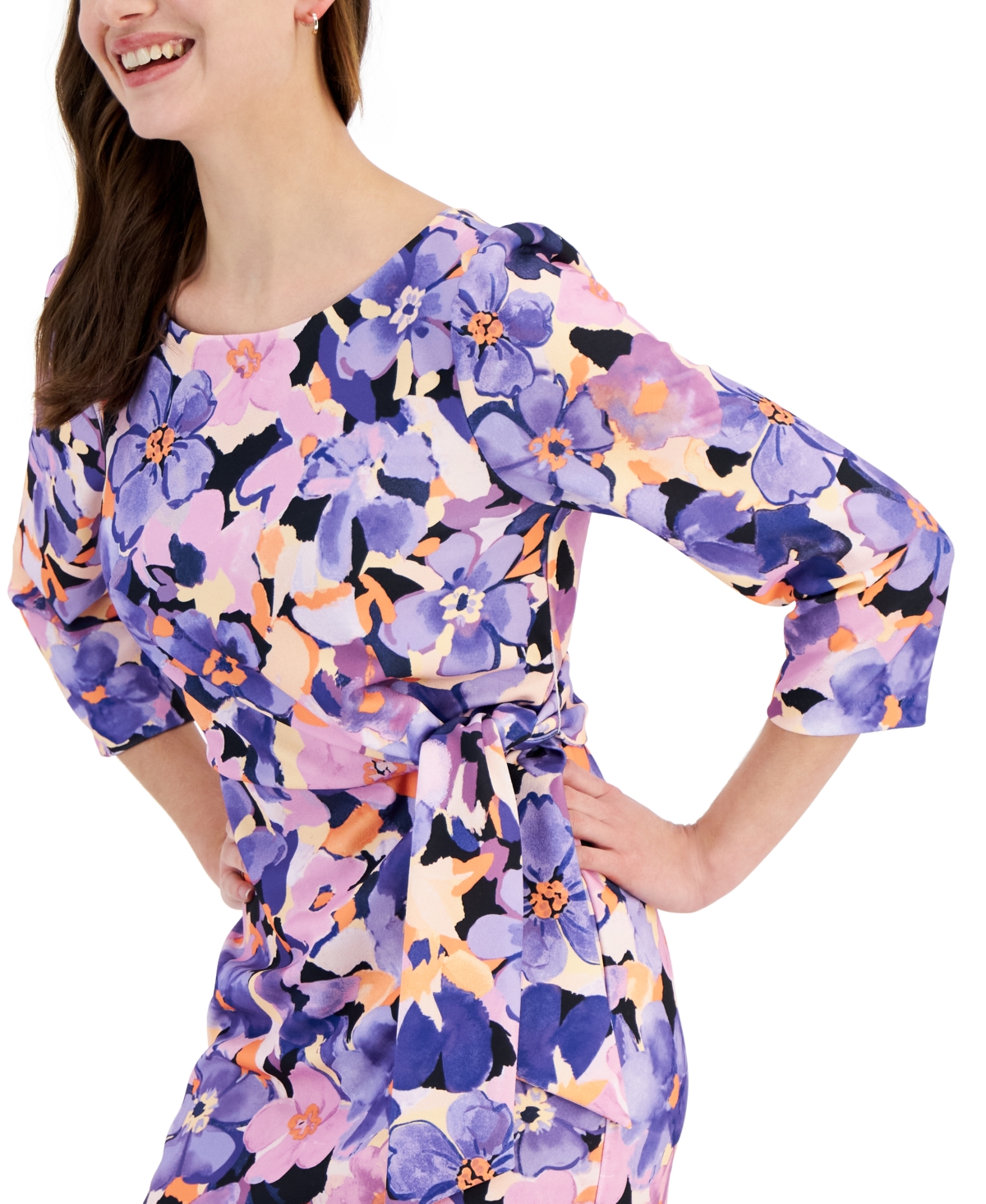 Shop Tahari Asl Women's Floral-print Ruched Sheath Dress In Lavender Multi