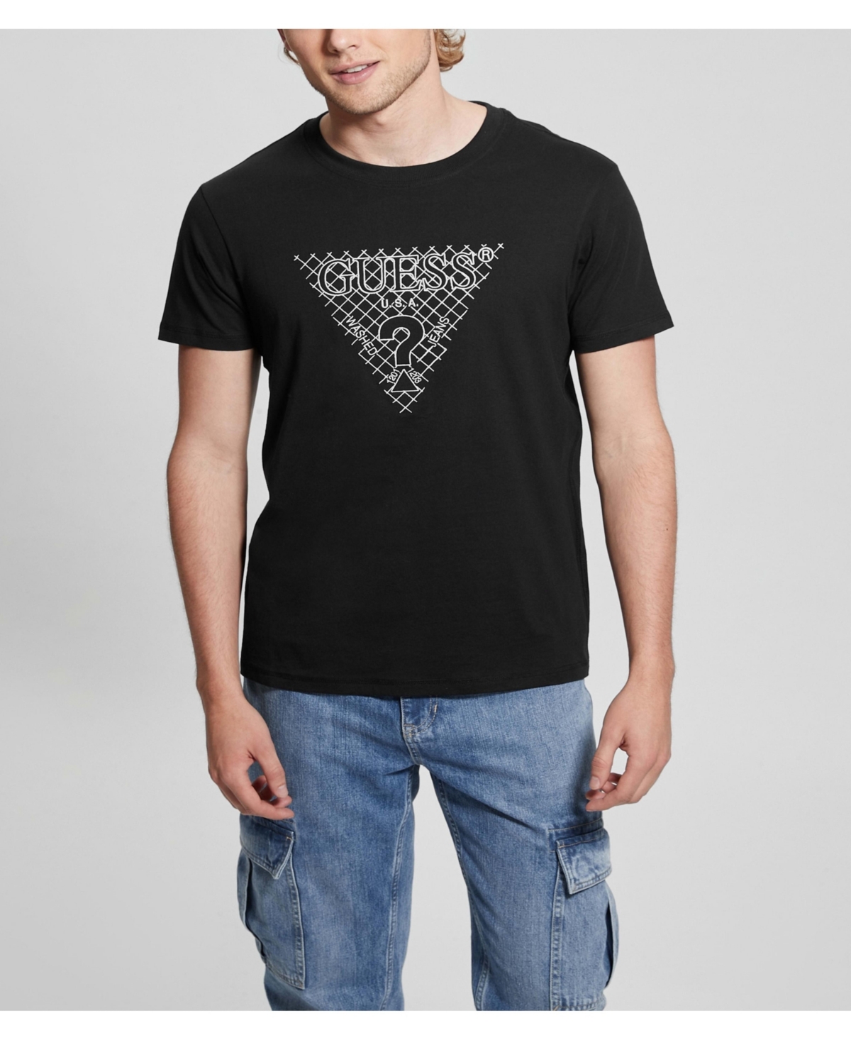 Guess Men's Triangle Embroidered Short Sleeve T-shirt In Black