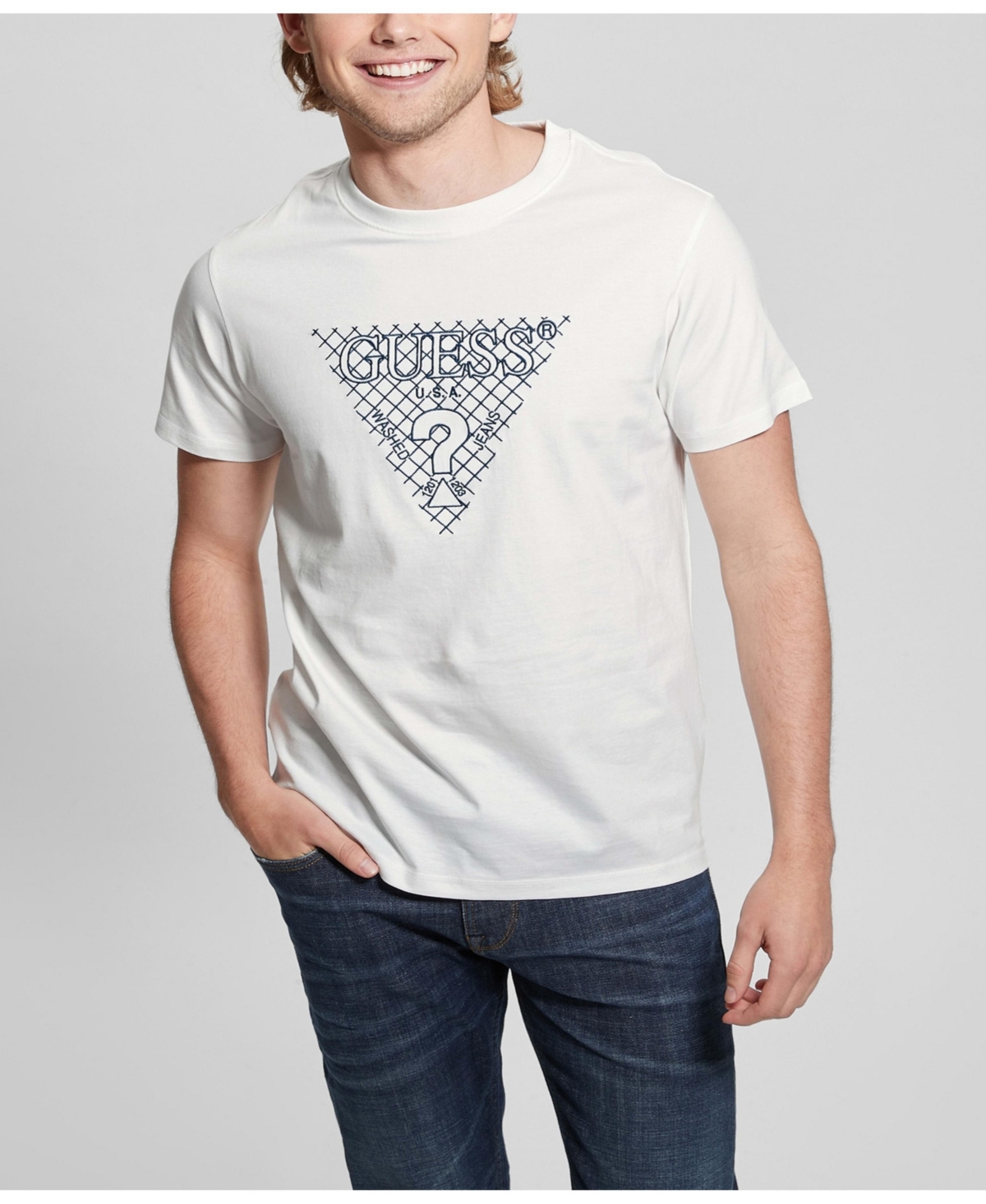 Guess Men's Triangle Embroidered Short Sleeve T-shirt In White