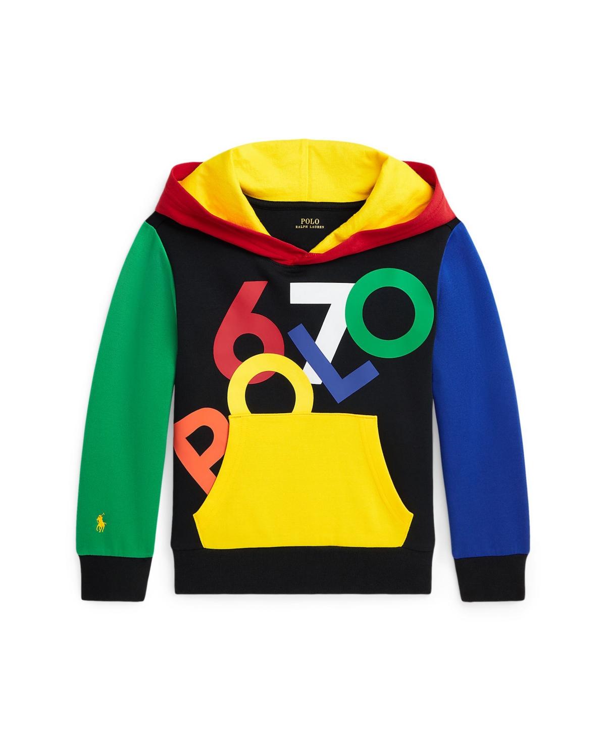 Polo Ralph Lauren Kids' Big Boys Color-blocked Logo Double-knit Hooded Sweatshirt In Polo Black Multi